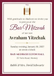 Bar mitzvah invitation – classic